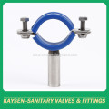 Sanitary round pipe hanger with blue rubber insert